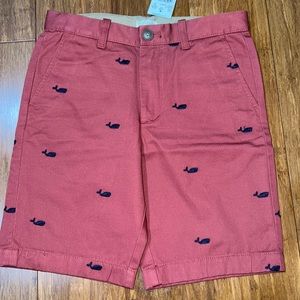 Crewcuts boys flat front faded red shorts with embroidered navy whales size 8